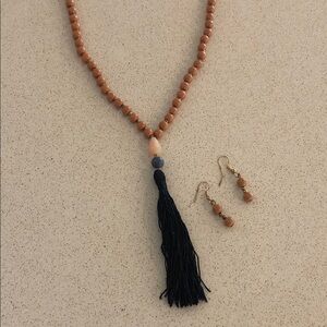 Victoria Leland Designs Elegant Beaded Necklace and Earring Set with Tassel